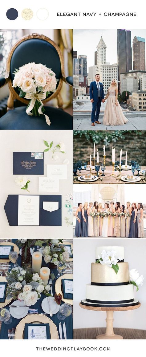 Elegant navy, cream and champagne wedding inspiration Champagne Color Scheme, Navy Champagne Wedding, Champagne Color Palette, Champagne Wedding Colors, Wedding Wallpaper, Wedding Dress Champagne, Wedding Blue, Wedding Cakes Vintage, Luxe Wedding