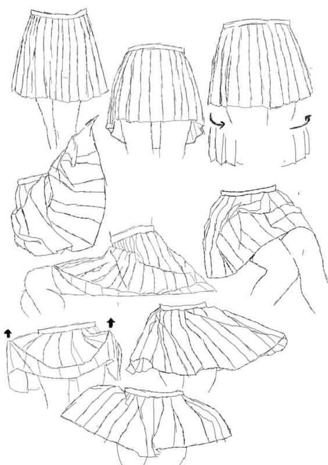 Skirt Side View Drawing, Dress Sitting Reference Drawing, Maxi Skirt Drawing Reference, Skirt Outfits Sketch, School Skirt Drawing, How To Draw A Skirt Sitting Down, Flowing Dress Drawing, Layered Skirt Drawing, Skirt Anatomy