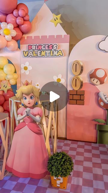 Princess Peach Backdrop, Princess Peach Birthday Party Decorations, Princess Peach Diy, Princess Peach Party Decorations, Princess Peach Birthday Party Ideas, Princess Peach Castle, Mario Theme Birthday, 1sr Birthday, Princess Peach Birthday Party