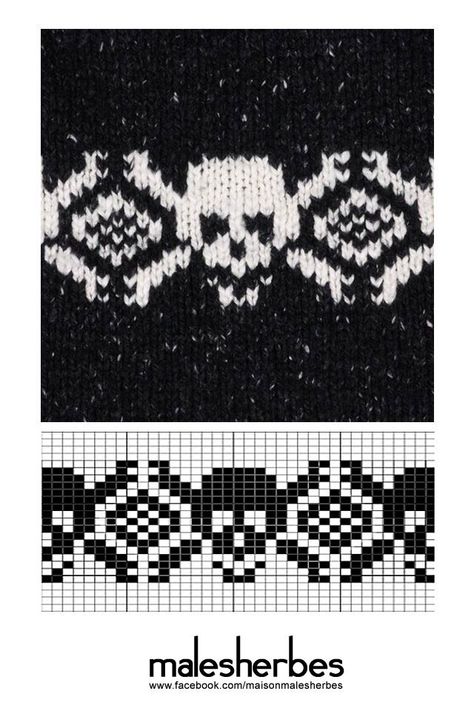 Skull Knitting Pattern Chart, Knit Skull Pattern, Punk Knitting Patterns, Knit Grid Pattern, Skull Knitting Pattern, Punk Knitting, Knitting Graphs, Mochila Pattern, Halloween Knitting