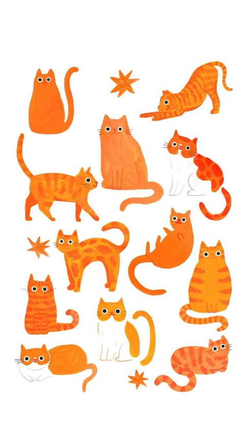 Easy Cat Illustration, Cat Illustration Funky, Ginger Cat Art Illustrations, Orange And White Cat Drawing, Cute Cat Print, Cat Prints Art, Abstract Cat Drawing, Ginger Cat Drawing, Ginger Cat Illustration