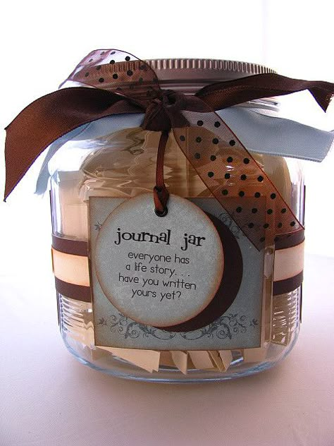 Journal Jar- like that saying Journal Jar, Brown Journal, Super Saturday Crafts, Blessings Jar, Prayer Jar, Memory Jars, Gratitude Jar, Activity Day Girls, Yw Activities