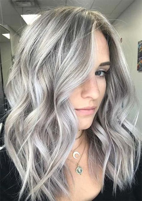 51 Medium Hairstyles & Shoulder-Length Haircuts for Women in 2020 Grey Hair Wig, Grey Blonde Hair, Silver Blonde Hair, Going Grey, Silver Hair Color, Silver Blonde, Shoulder Hair, Ash Blonde Hair, Shoulder Length Hair Cuts