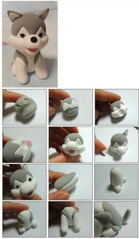 Wolf/huskies topper Fondant Animals, Tanah Liat, Fondant Tutorial, Fondant Decorations, Pastel Decor, Polymer Clay Animals, Fondant Toppers, Fondant Figures, Cute Clay