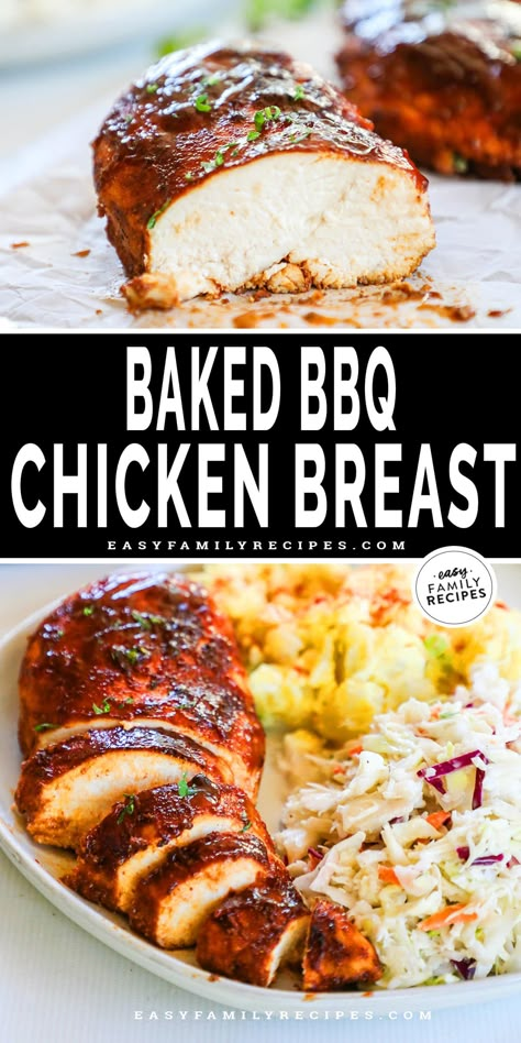 This 30 Minute Baked BBQ Chicken Breast is a summer recipe you can enjoy all year long! The chicken is slathered in a sweet, smoky, savory spice blend, covered in BBQ sauce, then baked until tender and juicy. Serve this Oven-Baked BBQ Chicken with any of your favorite summer side dishes. It's a meal that the whole family will love that takes just 5 minutes to prep. Serve this BBQ Oven Baked Chicken as is or shred it up and use it in another recipe! Bbq Chicken Oven Baked, Bbq Boneless Chicken Breast, Oven Baked Bbq Chicken Breast, Baked Bbq Chicken Breast, Easy Baked Bbq Chicken, Baked Barbeque Chicken, Bbq Baked Chicken Breast, Oven Barbecue Chicken, Baked Bbq Chicken Recipes