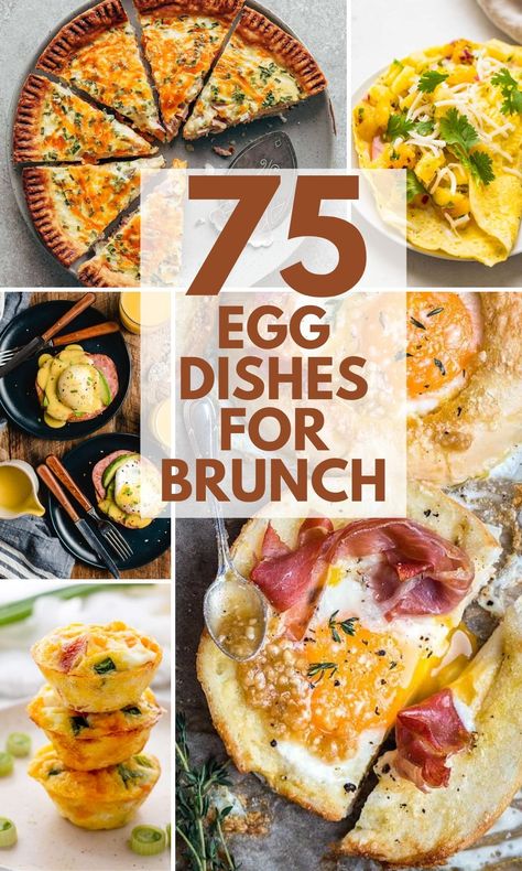 This amazing collection of 75 egg dishes for brunch contains benedicts and egg bakes, egg casseroles, stratas and deviled eggs. There are easy skillets and egg sandwiches from simple to splendid, these delicious recipes are perfect for special occasions like Easter brunch, Mother's Day Brunch or Christmas, but you'll also want them for midday weekend entertaining. Egg Potluck Recipes, Eggs Dishes Breakfast, Egg Ideas For Brunch, Egg Dishes For Brunch Easy, Appetizers With Eggs, Quick Easy Egg Recipes, Steak And Eggs Brunch Ideas, Special Egg Recipes, Best Egg Dishes For Brunch