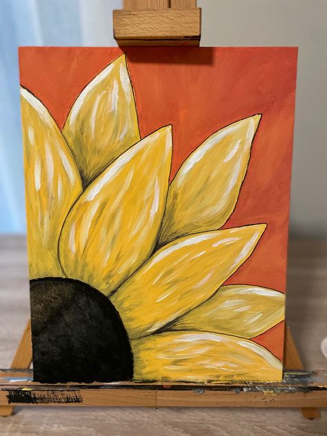 Easy Painting On Big Canvas, Sunflower Simple Painting, Acrylic Painting Ideas Sunflower, Sunflower Painting Acrylic Easy, Sunflower Painting Easy, Painting Ideas On Canvas Abstract, Canvas Art Sunflower, Sunflower Canvas Painting, Sunflower Acrilyc Painting