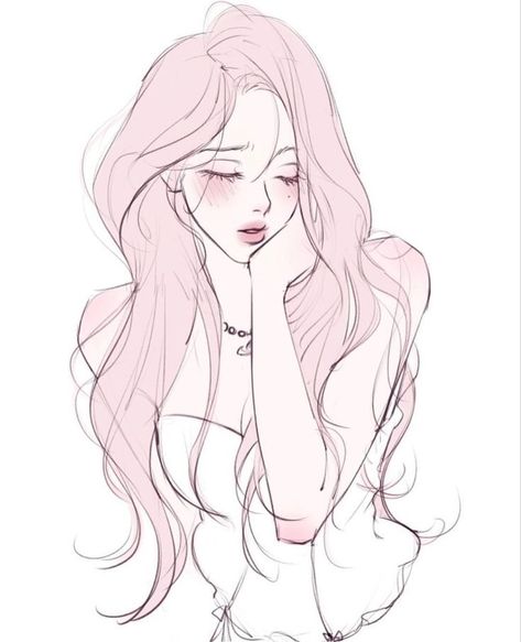 Wavy Hair Women Drawing, Female Head Side View Drawing, Female Bangs Drawing Reference, Long Hair Woman Drawing, Dress Blowing In Wind Drawing, Female Oc Pink Hair, Pregnant Woman Reference, Glasses Art Reference, Long Hair Ideas Drawing