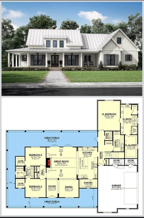 One Story Farmhouse With Wrap Around Porch, Modern Farmhouse Exterior 1 Story, 4 Bedroom House Plans Open Floor Wrap Around Porch, Ranch Style Homes With Wrap Around Porch Farmhouse Floor Plans, Dream Home Design Exterior Modern, Single Floor Farmhouse, Wrap Around Porch 1 Story, Rancher With Wrap Around Porch, Modern Farmhouse Plans One Story 2000 Sq Ft