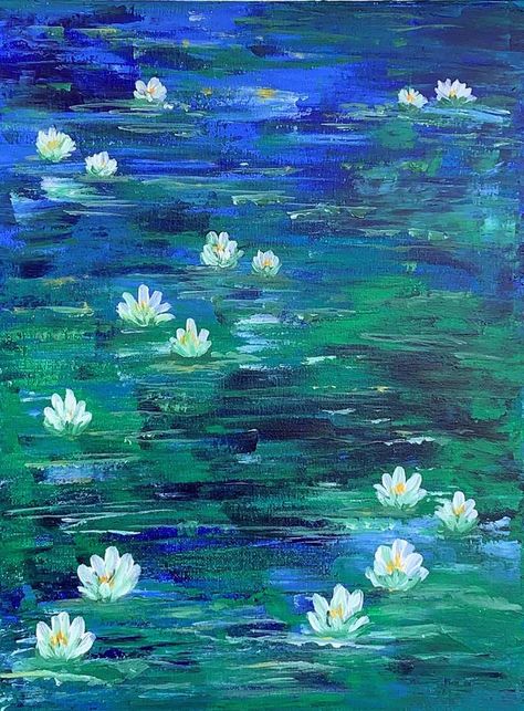 Abstract Expressionism Art Painting, Pretty Oil Paintings, Cool Toned Painting, Water Paintings Acrylic, Pretty Flowers Painting, A Painting A Day, Water Scenery Paintings, Water Aesthetic Painting, Water Theme Paintings