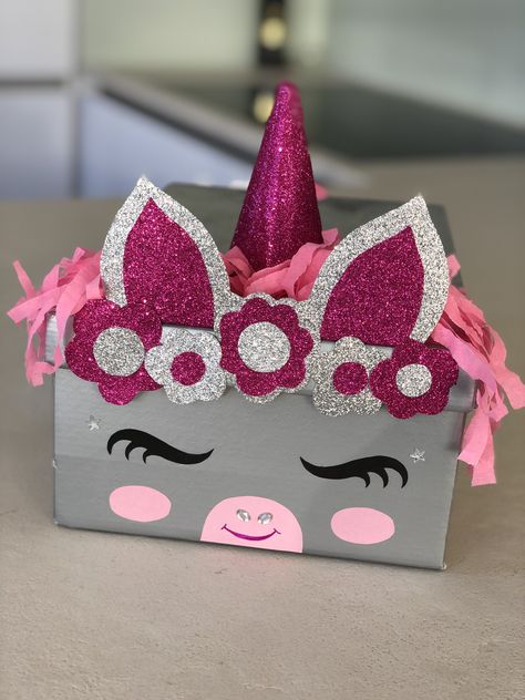 Unicorn Valentine Shoe Box Ideas, Unicorn Shoe Box Valentines, Valentines Shoe Box Ideas Girl, Shoe Box Ideas, Unicorn Valentine Box Diy, Valentine Decorating Ideas, Valentine's Boxes, Valentines Card Holder, Girls Valentines Boxes