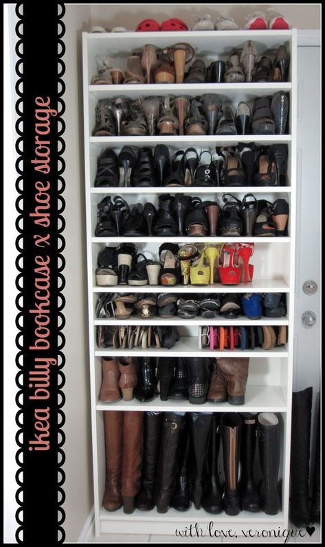 Rak Sepatu Diy, Ikea Shoe Storage, Diy Shoe Rack Ideas, Ikea Billy Hack, Simple Bookcase, Billy Ikea, Closet Ikea, Billy Bookcases, Ikea Shoe