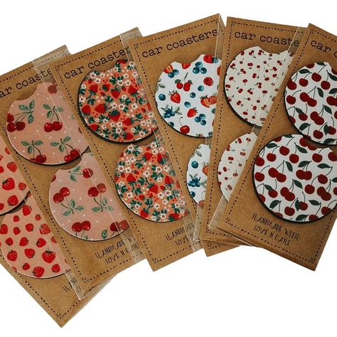 Fruit Car Coasters, Strawberries and Cherry, Set of 2, Cute Aesthetic Car Coasters, Car Gadgets and Accessories Girly Cherry Decor, Decor For Car, Aesthetic Car, Tiktok Shop, Cute Aesthetic, Car Gadgets, Vroom Vroom, Car Coasters, Cup Holder