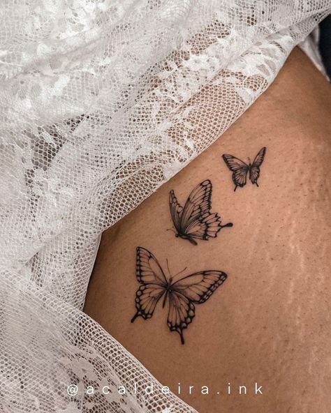 Butterfly Ocean Tattoo, Butterfly’s Flying Tattoo, Side Of Butterfly Tattoo, Butterfly Tattoos Fine Line, Fine Line Butterfly Tattoo Forearm, Butterfly Filler Tattoo, Landing Butterfly Tattoo, Butterfly Tattoo Side Ribs, Two Butterflies Tattoo Design