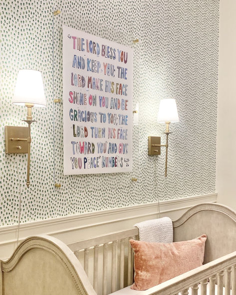 numbers verse bible nursery baby crib decor sconces wallpaper Gender Neutral Crib, Baby Nursery Inspiration, Baby Room Inspiration, Artist Signature, Nursery Room Inspiration, Nursery Inspo, Needlepoint Designs, Big Girl Rooms, Nursery Inspiration