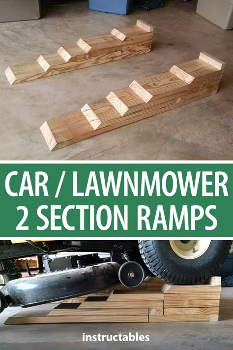 Wood Car Ramps, Car Ramp Design Entrance, Diy Car Ramps, Lawn Mower Maintenance, Car Ramp, Lawn Mower Trailer, Lawn Mower Repair, Trailer Ramps, Interior Paint Colors Schemes