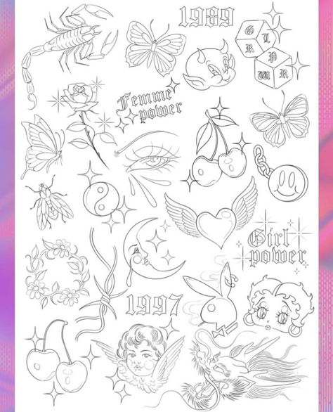 Cute Simple, Borboleta Tattoo, Tattoo Sheet, Beginner Tattoos, Sharpie Tattoos, Tattoo Outline Drawing, Flash Tattoo Designs, Tattoo Flash Sheet, Fish Tattoo