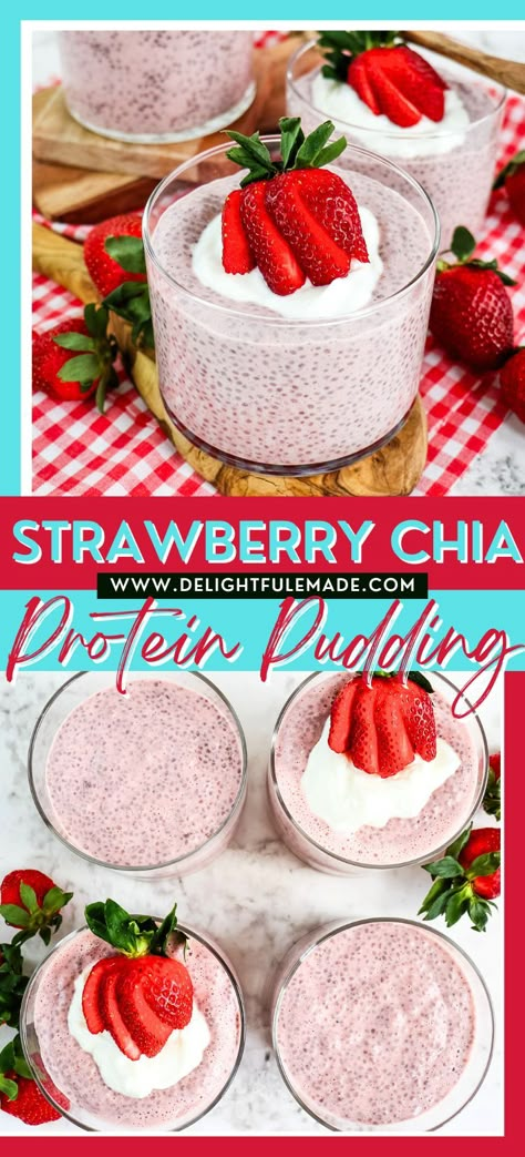 Strawberry Chia Seed Protein Pudding Quick Easy Chia Seed Pudding, Smooth Chia Seed Pudding, Chia Pudding With Yogurt Recipe, Peanut Butter And Jelly Chia Pudding, Strawberry And Cream Chia Pudding, Blended Cottage Cheese Chia Seed Pudding, Strawberry Chia Pudding Recipes, Premier Protein Chia Pudding, Protein Chia Seed Pudding Breakfast