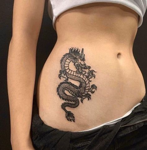 Dragon Tattoo Stomach, Tattoo Woman Face, Stomach Tattoos Women, Belly Tattoos, Torso Tattoos, Belly Tattoo, Dragon Tattoo For Women, Inspiration Tattoos, Red Ink Tattoos