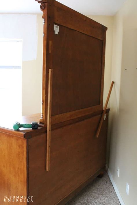 How to Make a Coffee Station Out of a Dresser Mirror - LZ Cathcart Old Dresser To Coffee Bar, Coffee Bar Made From Old Dresser, Dresser Coffee Bar Diy, Repurpose Dresser Mirror, Dresser Into Coffee Bar, Dresser Mirror Repurposed, Dresser Coffee Bar, Coffee Cabinet, Repurposed Dresser