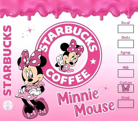 Minnie Mouse Sublimation, Disney Candles, Starbucks Design, Disney Starbucks, Sublimation Ideas Projects Inspiration, Dark Art Photography, Starbucks Logo, Pink Starbucks, Coffee Logo