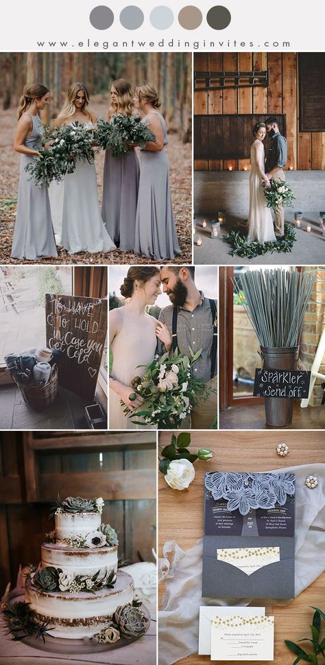 shades of muted grey and brown eartht tone fall and winter wedding colo palette Winter Wedding Color Palette, Rustic Wedding Colors, Rustic Style Wedding, Rustic Farm Wedding, Wedding Color Combos, Wedding Colours, Winter Wedding Colors, Winter Wonderland Wedding, Wedding Winter