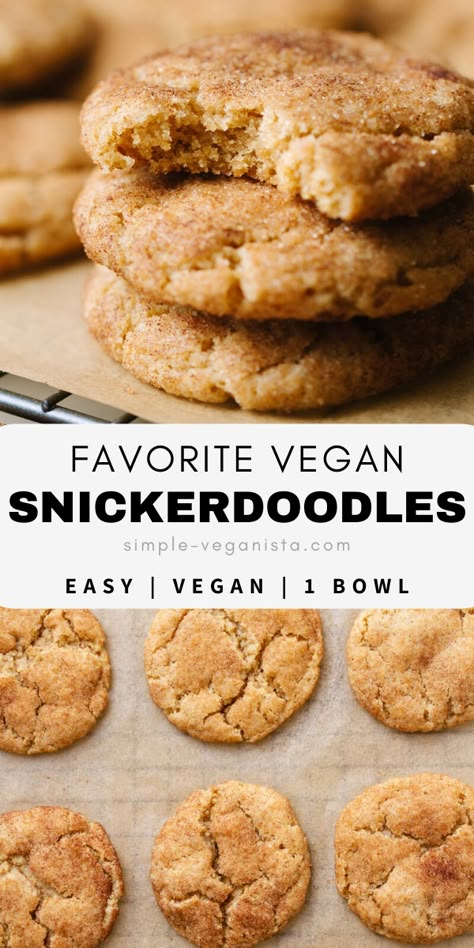 Healthy Vegan Dessert, Vegan Snickerdoodles, Easy Vegan Cookies, Cream Of Tarter, Vegan Baking Recipes, Easy Vegan Dessert, Vegan Cookies Recipes, Desserts Vegan, Vegan Christmas