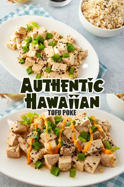 Make this high protein Vegan Tofu Poke with just a few easy steps! It's made of delicious firm tofu and a few herbs and spices, plus the tasty sriracha mayo!  . . . . #filipinovegetarianrecipes #filipinorecipes #vegan #recipe #marinade #salad Tofu Poke Bowl Recipe, Tofu Poke Recipe, Marinade Salad, Tofu Poke Bowl, Tofu Poke, Tuna Poke Bowl Recipe, Vegan Dishes Easy, Tofu Sauce, Hawaiian Poke