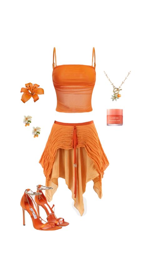 outfit inspo, orange oufit, fashion style, fashion inspiration, outfit idea, vintage fashion trend, coconut girl, tropical oufit Outfit Inspo Orange, Tropical Outfits, Tropical Outfit, Island Outfit, Tropical Fashion, Earthy Outfits, Orange Outfit, Cruise Outfits, 2000s Fashion Outfits