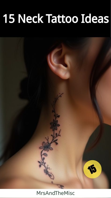 Neck Tattoo Ideas,Woman with delicate floral vine neck tattoo Feminine Neck Tattoos, Star Watching, Neck Tattoo Ideas, Negative Space Tattoo, Tattoo Spots, Neck Tattoos, Wrist Tattoos For Women, Incredible Tattoos, Space Tattoo