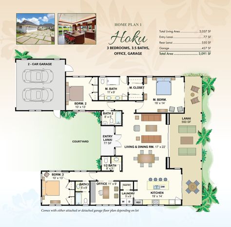 Hoku Plan 1 | Emerald Homes at Wainani | Poipu - Koloa, Hawaii | D.R. Horton Hawaiian Floor Plans, Hawaiian House Floor Plan, Hawaiian House Plans, Koloa Hawaii, Island House Plans, Sims Layout, Hawaiian House, Property Ideas, House Under Construction