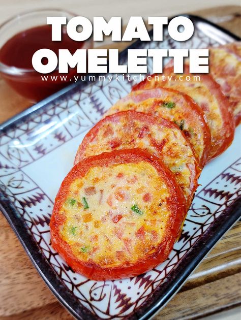 Tomato Omelette - Yummy Kitchen Baked Omelette Recipe, Silog Meals, Tomato Omelette, Baked Omelette, Tomato Breakfast, Ways To Cook Eggs, Breakfast Omelette, Omelette Recipe, Eating Eggs