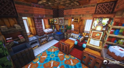 Minecraft Cartographer House Interior, Minecraft Motel Ideas, Minecraft Halloween Interior, Minecraft Fancy Interior, Minecraft Fishing Hut Interior, Minecraft Inn Interior, Furnace Room Minecraft, Minecraft Attic Ideas, Minecraft Fantasy Interior