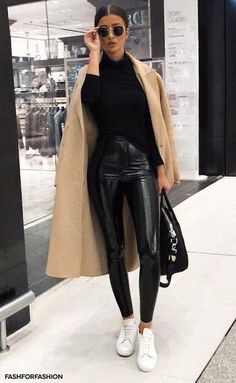 Outfit inspiration for the cold days?  Take a look at us and let ... - #trendyoutfits Cold Day Outfit, Fall Fashion Coats, Chique Outfits, Black Leather Pants, Camel Coat, Popular Outfits, Black Women Fashion, Day Outfit, Looks Chic