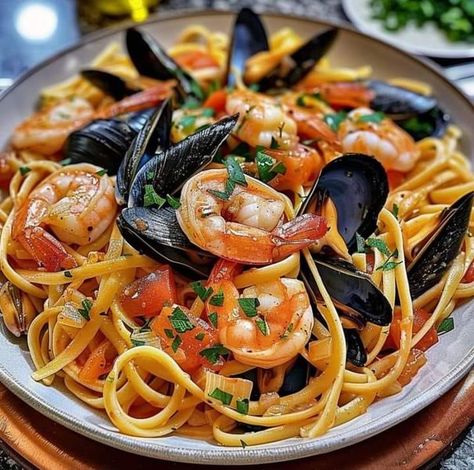 Daily family recipes | Seafood Pasta with Linguine, Shrimp, and Mussels 🍝 | Facebook Linguine With Mussels, Pasta With Mussels, Mussel Recipes, Mussels Pasta, Mixed Seafood Recipe, Seafood Pasta Dishes, Seafood Linguine, Pasta Seafood, Cheap Seafood Recipes