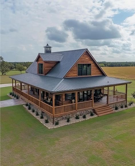 Multigenerational House Plans, Mountain Dream Homes, Ranch House Exterior, Wraparound Porch, Cozy Cabins, Dream Life House, Farmhouse House, Ranch Style Homes, Barn Style House