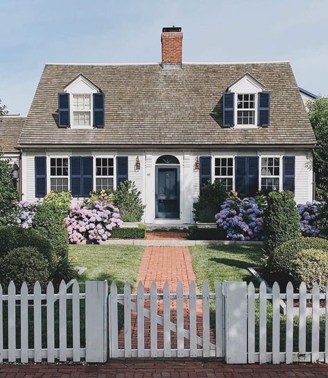 White House With Blue Shutters, Blue Shutters, Cape House, White Picket Fence, Cute House, Picket Fence, Long Walks, Home Exteriors, Dream House Exterior