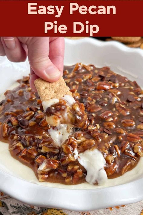 This easy pecan pie dip recipe makes a delicious no-bake dessert dip perfect for the holiday season. Enjoy the flavor of pecan pie without the work! No Bake Pecan Pie Cheesecake Dip, Pecan Pie Dip All Recipes, Pecan Pie Dip Easy, Pecan Pie Dip With Cool Whip, No Bake Pecan Dip, Pecan Pie Cream Cheese Dip, Sweet Christmas Dip Recipes, Peacon Pie Dip, No Bake Pecan Pie Dip All Recipes