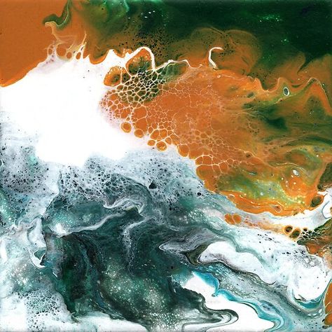 Acrylic Pour in Green And Orange Green And Orange Art, Orange Clove, Green Artwork, Orange Painting, Green Paintings, Orange Art, Pouring Painting, Drip Painting, Magic Art