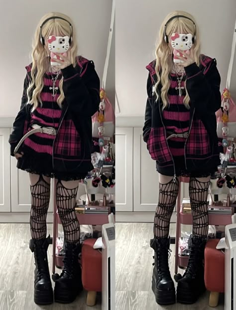 Goth Kawaii Fashion, J Fashion Harajuku, Villain Clothing, Punk Kawaii, Fire Clothes, Estilo Harajuku, Black And White Girl, Alt Style, Earthy Outfits