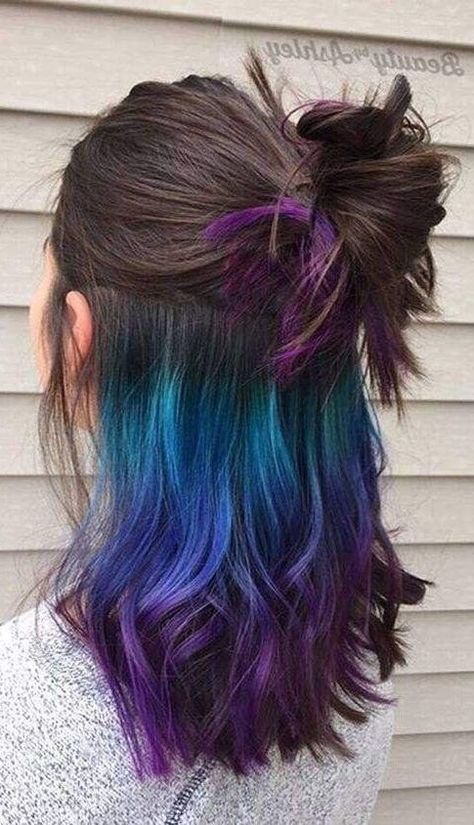 Fun Hair Color Ideas, Blended Balayage, Rock Your Hair, Brunette Ombre, Blue Ombre Hair, Peekaboo Hair, Latest Hair Color, Rainbow Hair Color, Creative Hair Color