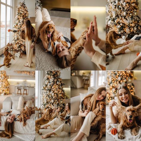 Christmas Photo With Dog Single, Dog And Mom Christmas Pictures, Christmas Family Dog Photos, Pet Holiday Photos Ideas, Dog Owner Christmas Pictures, Family Christmas Pictures With Pets, Poses To Do With Your Dog, Dog And Owner Photoshoot Christmas, Dog Christmas Photoshoot Ideas