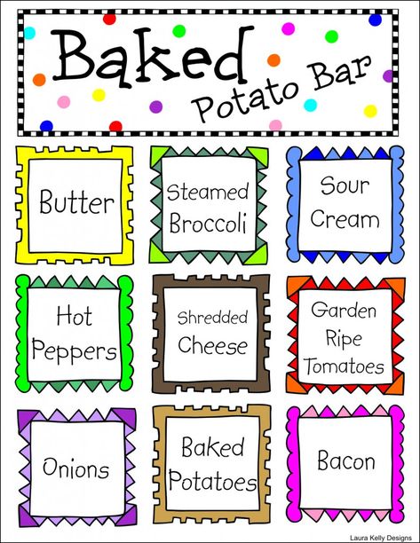 Baked_Potato_Bar Sign Up Sheet Template, Baked Potato Bar, Potato Bar, Teacher Appreciation Gifts Diy, Bacon Potato, Idaho Potatoes, Cheese Stuffed Peppers, Baked Potato Recipes, Baked Tomatoes