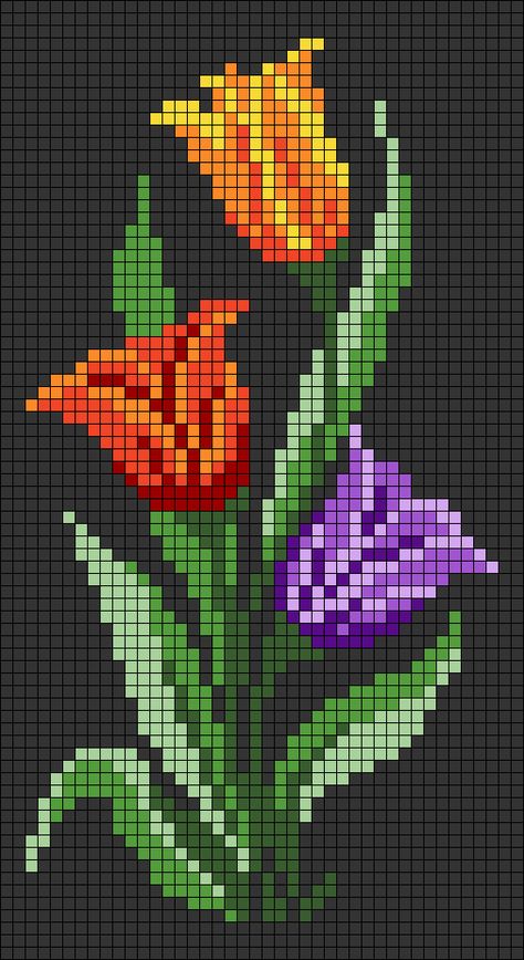 Pixel Art Pattern Design Geometric, Tulip Alpha Pattern, Flower Alpha Pattern, Pixel Art Flower, Alpha Patterns Crochet, Flower Pixel Art, Plant Cross Stitch Pattern, Tapestry Flower, Cross Stitch Embroidery Patterns