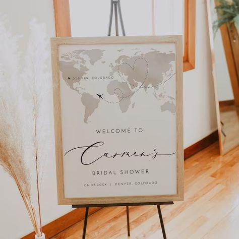 Destination themed bridal shower - Etsy Travel Themed Engagement Party, Travel Theme Bridal Shower, Travel Bridal Showers, Vintage Travel Themes, Themed Bridal Shower, Bride Shower, Travel Theme, Bridal Shower Welcome Sign, Welcome Poster