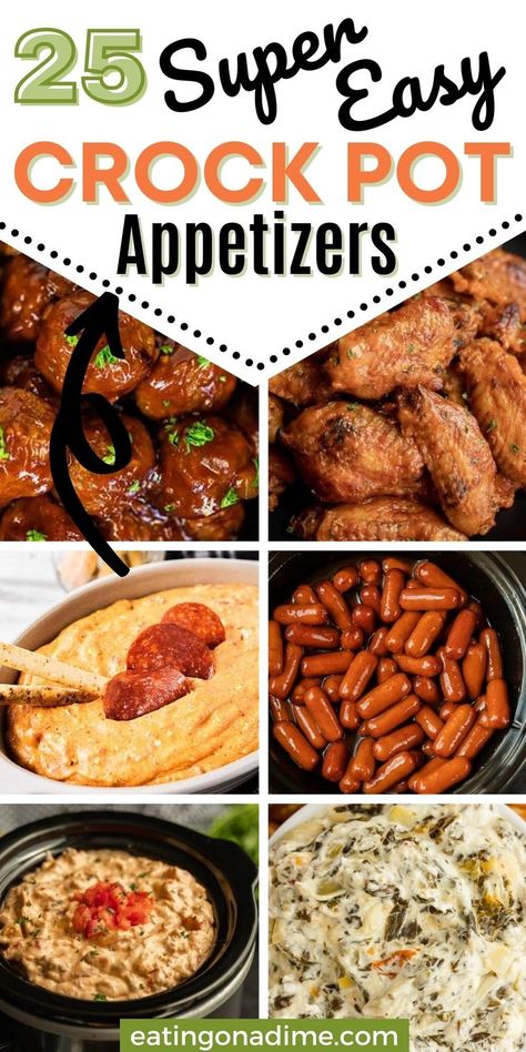 Crockpot Superbowl Party Food, Easy Slow Cooker Appetizers, East Appetizers Crowd, Crock Pot Ideas For Party, Easy Crockpot Snacks For A Party, Crock Pot Super Bowl Food, Super Bowl Dips Crock Pot, Crock Pot Crowd Pleasers, Crockpot Recipes For A Party