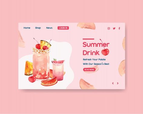 Website Ui Design Inspiration, Drink Website, Desain Ux, Food Web Design, Watercolor Party, Website Design Inspiration Layout, Fruit Labels, Drinks Logo, Watercolor Fruit