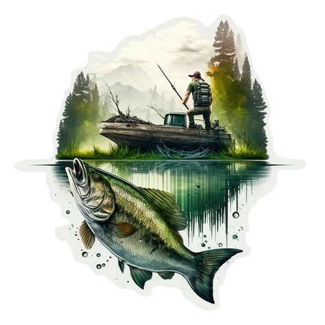 Bass Fishing Painting, Bass Fishing Wallpaper, Fishing Art Painting, Fishing Pose Reference, Fishing Art Drawing, Fishing Drawing, Fishing Wallpaper, Bass Fishing Tattoo, Fishing Illustration