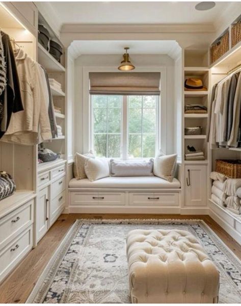 Master Closet With Window Seat, Walk In Closet With Window Seat, Walk In Wardrobe Ideas With Window, Converting Room To Closet, Walking Closet With Window, Walk In Closet With A Window, Window In Walk In Closet, Walk In Closet Design With Window, Window In Master Closet