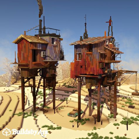 Desert Punk, Minecraft Steampunk, Rumah Minecraft Sederhana, Minecraft Structures, Bangunan Minecraft, Minecraft House Plans, Minecraft Castle, House On Stilts, Cute Minecraft Houses